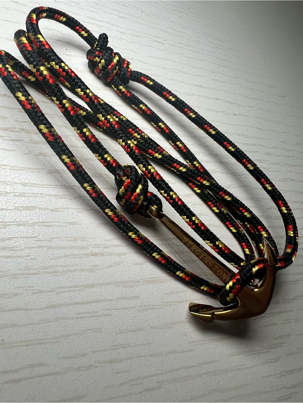Black Multicolor Rope Bracelet with Gold Anchor